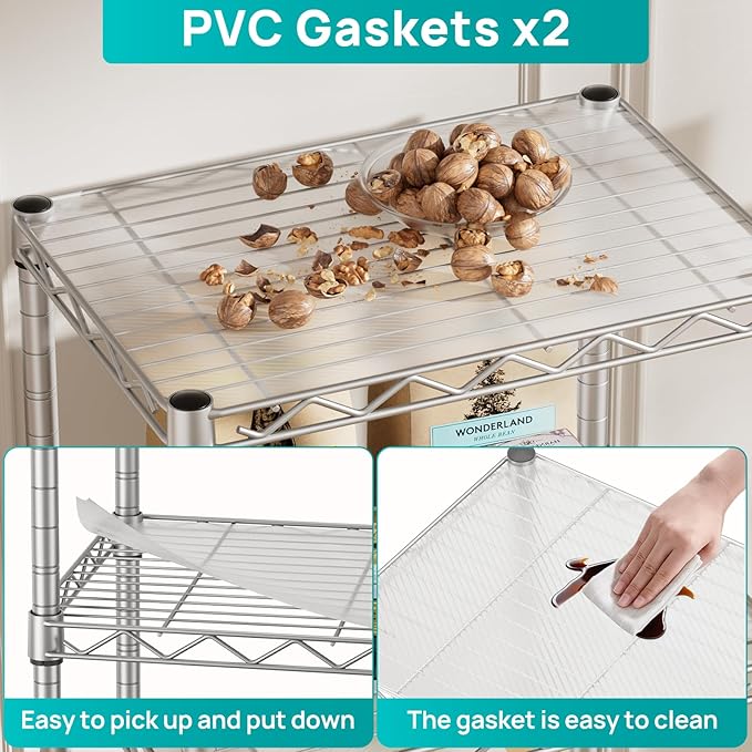 SINGAYE 4 Small Shelves Storage Shelf Wire Shelving Unit Metal Shelf Adjustable Organizers Storage Shelving with Wheels for Bathroom Laundry Room Kitchen Pantry