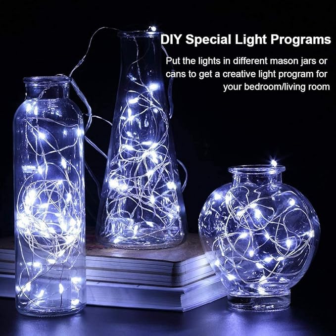 20 Pack Fairy Lights Battery Operated 7ft 20 LED Mini Fairy String Lights Waterproof Copper Wire Firefly Starry Lights for Wedding Party Mason Jars Christmas Decorations, Cool White