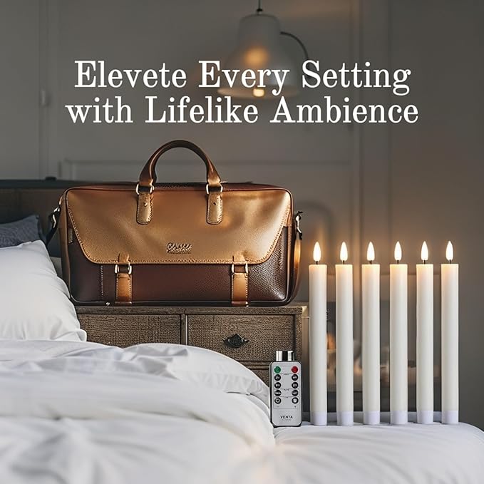 VENTA Set of 6 (10-Inch) Flameless Taper Candles with Remote | Realistic Flickering LED Dinner Candles with Timer | Perfect for Table Centerpieces, Weddings & Holiday Decor (Ivory)