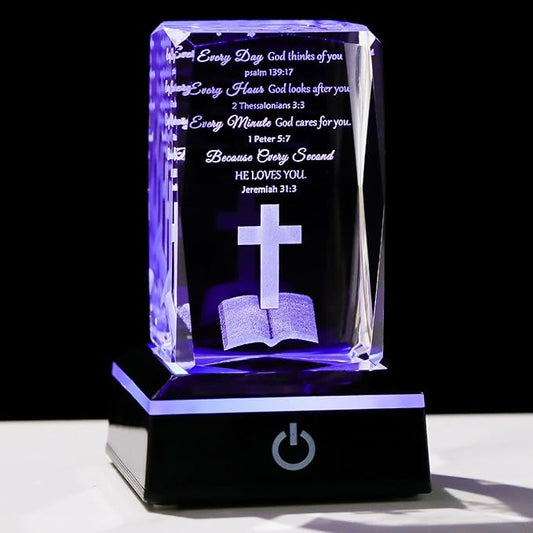 Movdyka 3D Crystal Christian Gifts for Women Men Inspirational Bible Verse Religious Keepsake with Colorful LED Night Light, Encouragement Spiritual Gifts for Women on Birthday Christmas