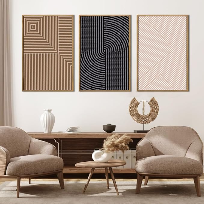 ANHUIB Extra Large Boho Wall Art Black Neutral Wall Decor Minimalist Line Painting set of 3 for Living Room Bedroom Dining Room