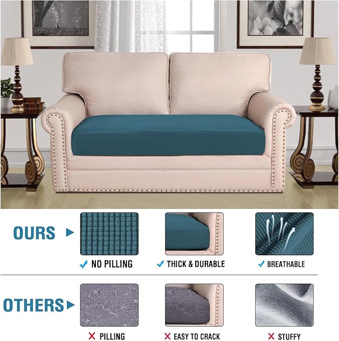 H.VERSAILTEX Super Stretch Individual Seat Cushion Covers Sofa Covers Couch Cushion Covers Slipcover Sets Thick Jacquard Textured Twill Fabric (1 Piece Loveseat Cushion Cover, Deep Teal)