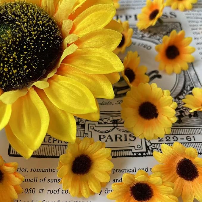 UKELER 122pcs Artificial Sunflower Heads 5.1'' 3.5'' 1.5'' Yellow Sunflower Artificial Flowers for Home Decoration Wedding Decor Birthday Party Decor Garden Craft Art Decor