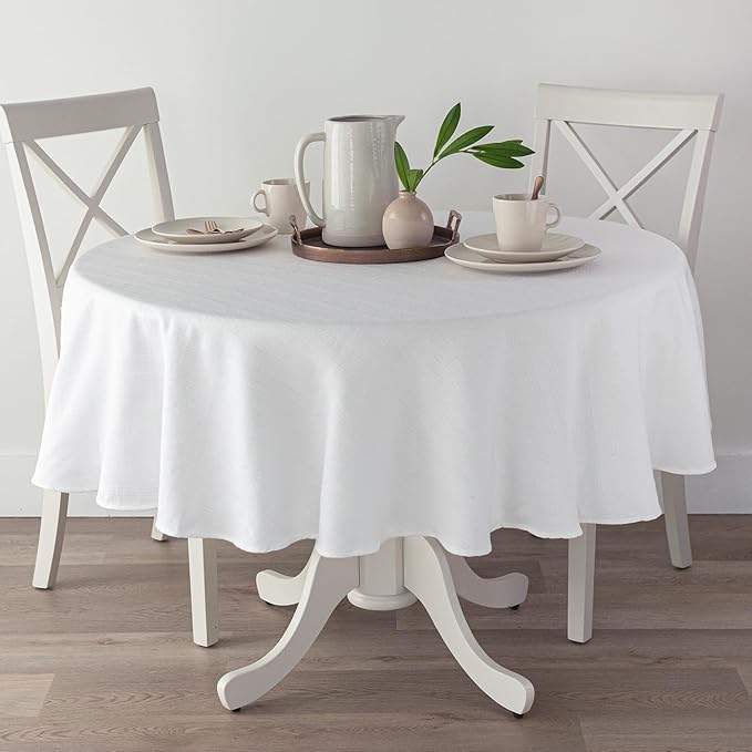 Benson Mills Cameron Textured Fabric Table Cloth, for Everyday Home Dining, Parties, Weddings & Holiday Tablecloths (70" Round, White)
