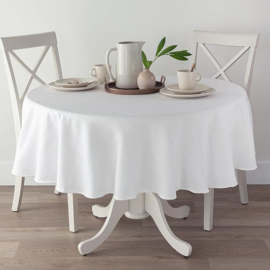 Benson Mills Cameron Textured Fabric Table Cloth, for Everyday Home Dining, Parties, Weddings & Holiday Tablecloths (70" Round, White)