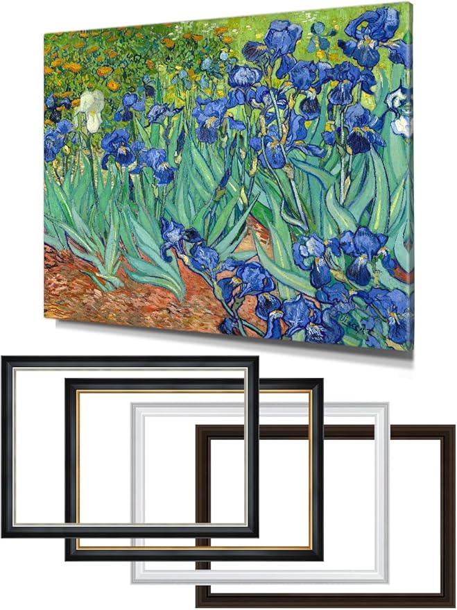 DECORARTS - Irises in the Garden by Vincent Van Gogh, Large Giclee Canvas Print with Solid Wood Frame, Oversized Wall Art Decor