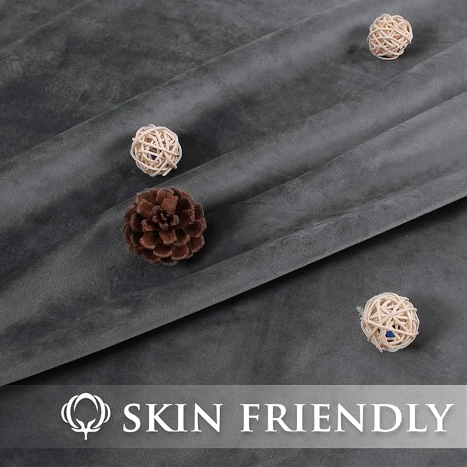 StangH Grey Velvet Curtains 96 inches - Thick Plush Velvet Blackout Drapes, Back Tab Design Insulated Window Covering for Living Room/French Door, W52 x L96, 2 Panels