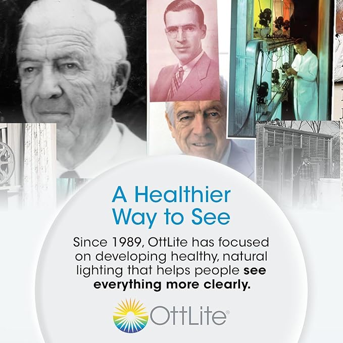 Ottlite Archer Floor Lamp - Mid-Century Modern Design, Satin Brass Finish, LED, Adjustable Shade