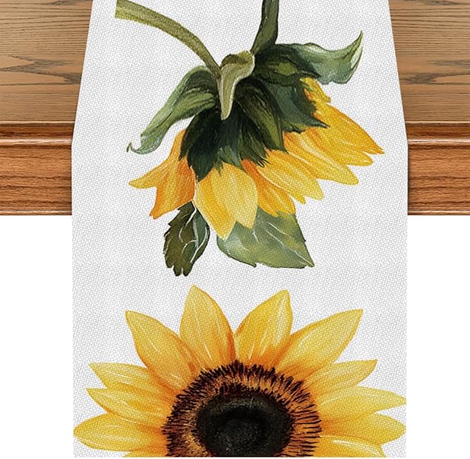 ANNA QUEEN Yellow Sunflower Table Runner 13 x 72 Inch for Dining Table,Floral Table Runner Fall Seasonal Autumn Kitchen Dining Table Decoration for Home Party Decor Thanksgiving Harvest