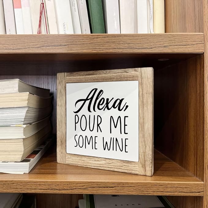 Kitchen Decor, Wooden Box Signs for Home Decor, Home Bar Decortion, Farmhouse Decortion Tabletop, Dining Room Decors Set, Home Decors Accents, Wine Sign, Alexa Pour Me Some Wine Sign