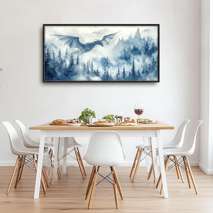 Flintis Large Dragon Framed Wall Art Forest Dragon Pictures Wall Decor Abstract Fantasy Wild Animal Canvas Painting Print Artworks Decor Framed for Living Room Bathroom Master Bedroom 60L X 30W