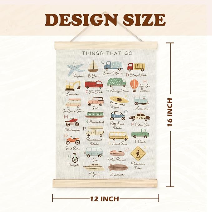 Supwhd Classroom Wall Decor, Vehicle Alphabet Wall Art Poster, Alphabet ABC Educational Poster Wall Art for Toddler Kids Room Playroom Classroom Preschool Decor, 12x16