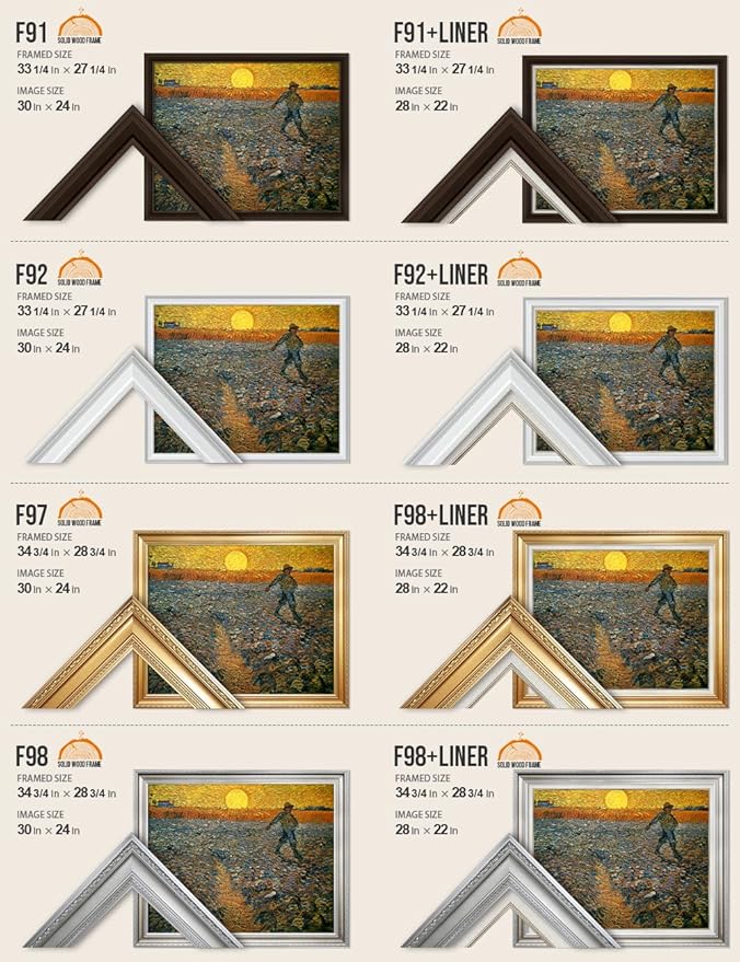 DECORARTS - The Sower, Vincent Van Gogh Art Reproduction. Acid Free Cotton Canvas Giclee Print w/Bronze Frame&Mat for Wall Decor.