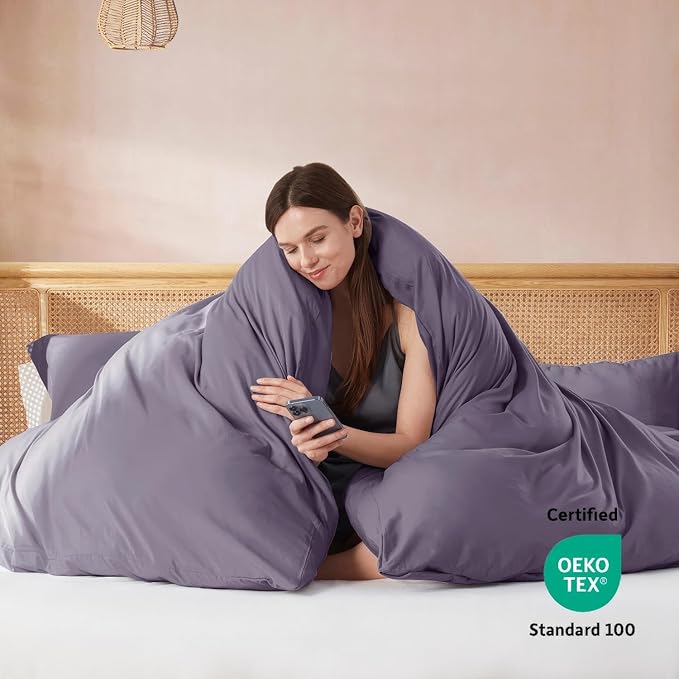 Nestl Queen Duvet Cover Set with Comforter Insert - Grayish Purple 4 Piece 90x90 Duvet Cover & 2 Pillow Shams with White Quilted Down Alternative Comforter, Ultra Soft, All Season