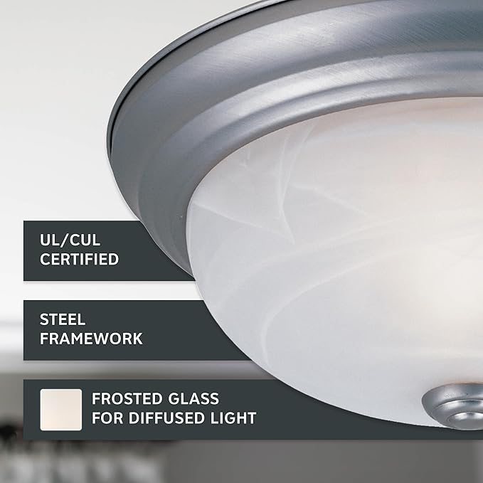 Designers Fountain 15 in 3-Light Flush Mount Ceiling Light, Pewter with Alabaster Glass Shade, 1257L-PW-AL