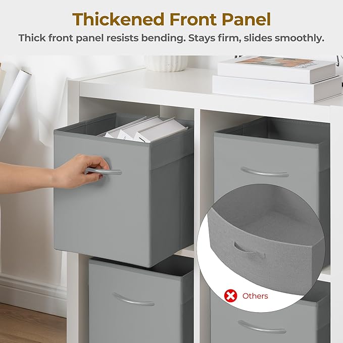 StorageWorks Gray Storage Cubes, 11 Inch Cube Storage Bins with Handle, Cube Storage Organizer Bins for Shelves and Closet, Collapsible Storage Bins, 4-Pack