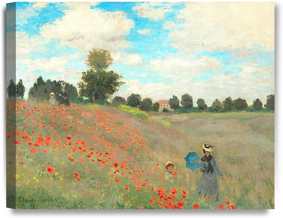 DECORARTS - Poppies at Argenteuil, 1873, Claude Monet Art Reproduction. Giclee Canvas Prints Wall Art for Home Decor 20x16