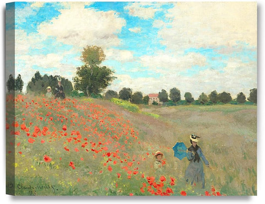 DECORARTS - Poppies at Argenteuil, 1873, Claude Monet Art Reproduction. Giclee Canvas Prints Wall Art for Home Decor 20x16