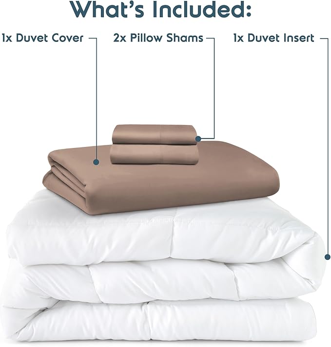Nestl Full Duvet Cover Set with Comforter Insert - Khaki 4 Piece 80x90 Duvet Cover & 2 Pillow Shams with White Quilted Down Alternative Comforter, Ultra Soft, All Season