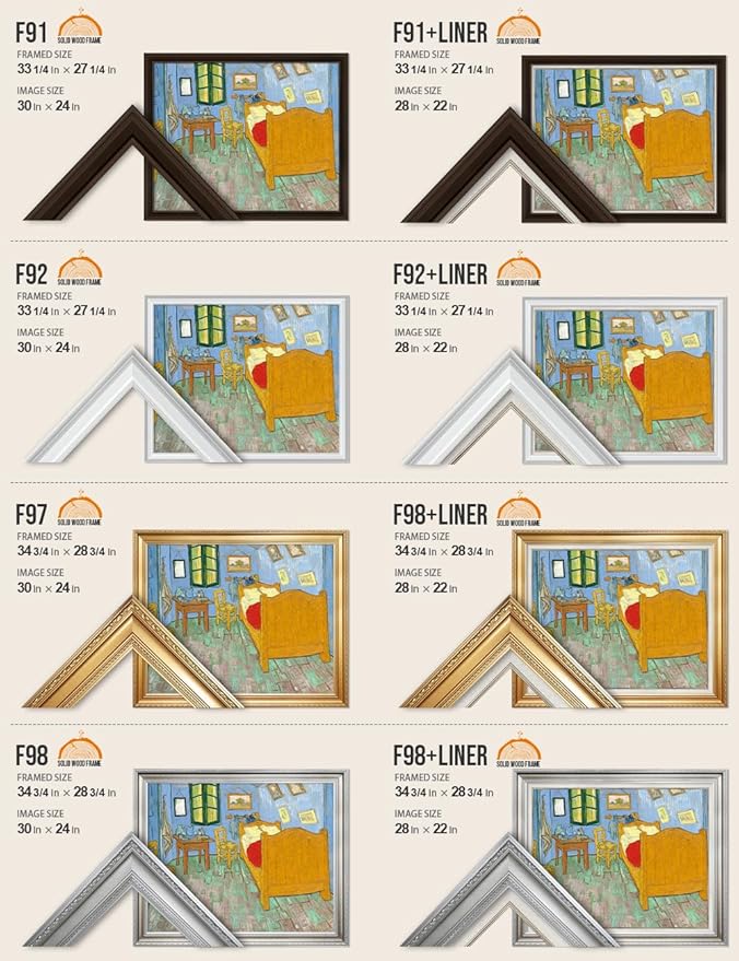 DECORARTS - Bedroom in Arles (Third version), Vincent Van Gogh Art Reproduction. Acid Free Cotton Canvas Giclee Print w/Bronze Frame&Mat for Wall Decor.