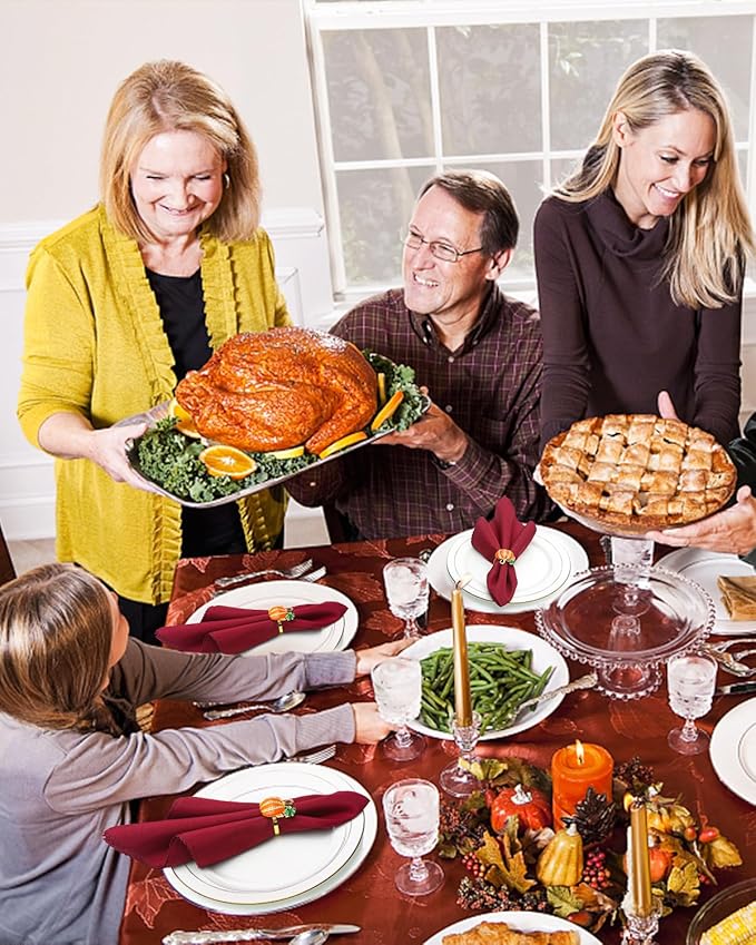 KPOSIYA Fall Napkins Rings, 6 Pcs Thanksgiving Napkin Ring Fall Maple Leaf Napkin Rings and Halloween Pumpkin Napkin Holders for Thanksgiving Table Decorations, Fall Banquet, Holiday Dinner Party