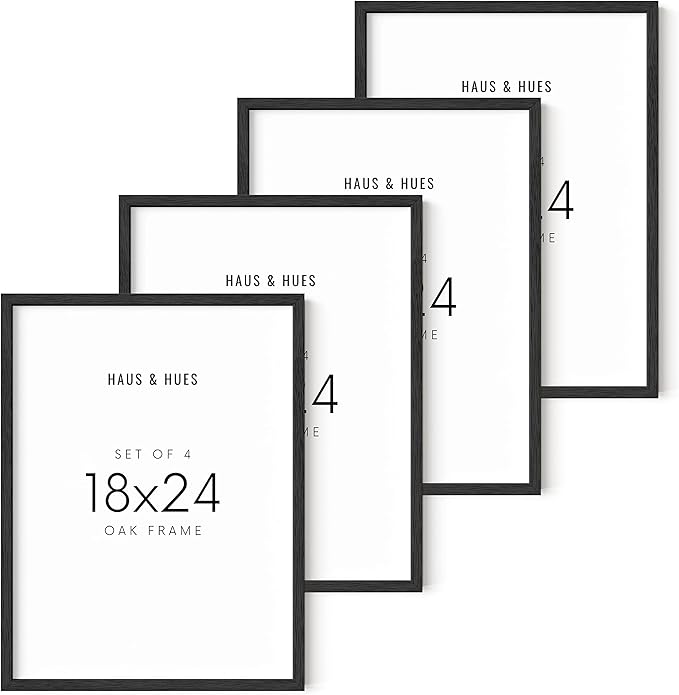 HAUS AND HUES Picture Frames - Set of 4, Black Oak 18x24 Frames with 24x36 Poster Size