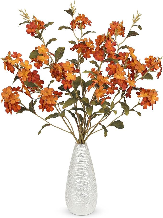 Briful Fall Artificial Hydrangea Flower Stems, 33.5" Silk Blossom Sprays with Bendable Stems, Set of 3 Faux Floral Branches for Tall Vase Arrangements, Orange