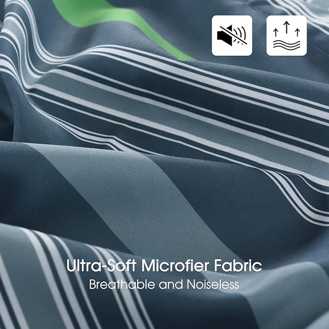 Beyond Basic King Size Comforter Set - Green & Grey Striped, Lightweight Down Alternative Bed Comforter Set (Green/Grey, King)