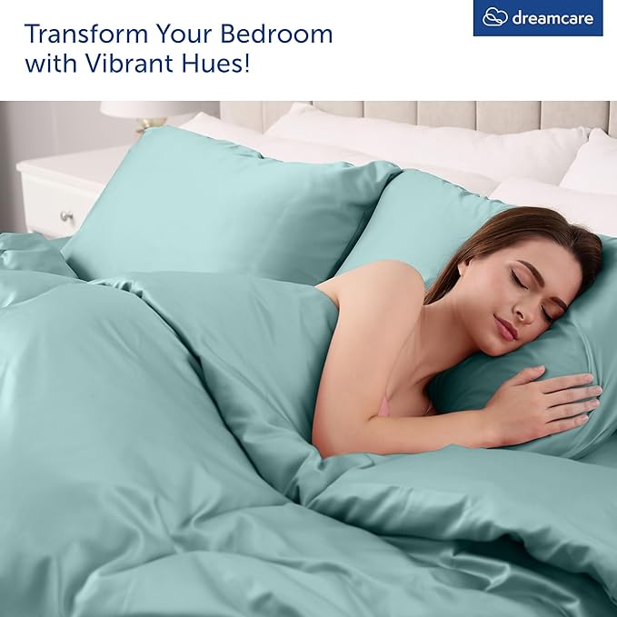 DREAMCARE Queen Sheet Set – 6 pcs Cooling Bed Sheets – up to 21” Deep Pocket Queen Sheets Set – 2500 Supreme Collection – Extra Soft 100% Brushed Microfiber Hotel Luxury with Side Pocket – Spa Blue