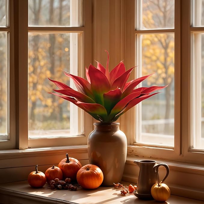 Velener Fall Fake Agave Artificial Plant: Red Fake Succulents Plant for Room Decor and Autumn, Unpotted Faux Agave Plant for Outdoor/Indoor Fall Decor, Red, 28 inches, Set of 1