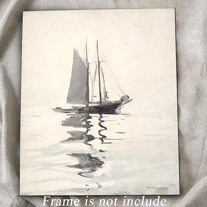 uniro Vintage Coastal Sailboat Wall Art Prints, Neutral Nautical Wall Decor Lake Sea Wall Painting Canvas Prints, Antique Boat Drawing for Coastal Decor, Vintage Nautical Painting Picture Artwork for Bedroom Bathroom Living Room decor ( 8" x 10"-UNFRAMED)