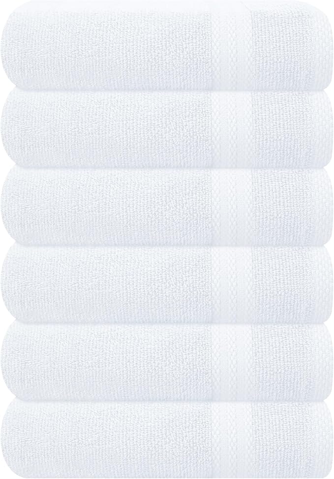 GLAMBURG Ultra Soft 6-Piece Hand Towel Set 16x28-100% Ringspun Cotton - Durable & Highly Absorbent Hand Towels - Ideal for use in Bathroom, Kitchen, Gym, Spa & General Cleaning - White
