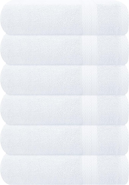 GLAMBURG Ultra Soft 6-Piece Hand Towel Set 16x28-100% Ringspun Cotton - Durable & Highly Absorbent Hand Towels - Ideal for use in Bathroom, Kitchen, Gym, Spa & General Cleaning - White