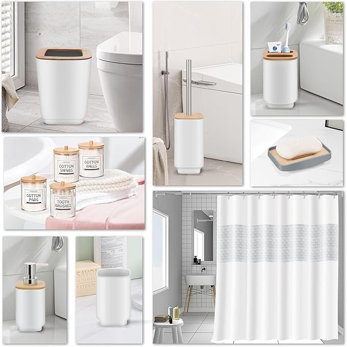 Bathroom Accessories Set,White Bathroom Set,24 Pieces Bathroom Accessory Set with Shower Curtain,Trash Can for Bathroom Accessories Décor and Home Gifts