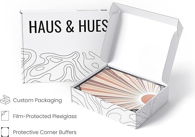 HAUS AND HUES Framed Geometric Wall Art - Boho Art Framed, Minimalist Print, Boho Wall Decor, Mid Century Wall Art (Black Framed, 12x16)