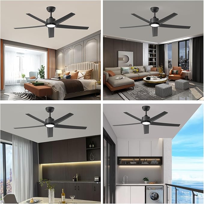 ocioc Ceiling Fans with Lights, 52 inch Black Ceiling Fan with Light and Remote Control, 3CCT, Quiet DC Motor, 5 Blades Modern Ceiling Fan for Living Room Farmhouse Bedroom