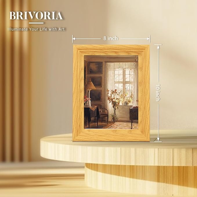 Brivoria Framed Canvas Wall Art Vintage Decor, Scandinavian Home Interior with Sunlit Window, Indoor Plants and Warm Autumn Light for Bedroom Kitchen Bookshelf Office or Tabletop Fall Display, 8"x10"