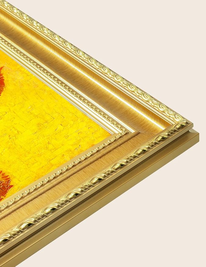 DECORARTS - Vincent van Gogh's Sunflowers. Giclee Canvas Print on Acid-Free Cotton, Ornate Gold Wood Frame with Classic Carved Details, 34.75 x 28.75 in, Ready to Hang, Made in USA