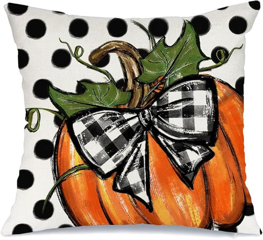 AACORS Fall Throw Pillow Cover 18x18 Inch Polka Dots Pumpkin Decor Autumn Farmhouse Seasonal Pillow Case Decoration for Home Sofa Couch AA279-18