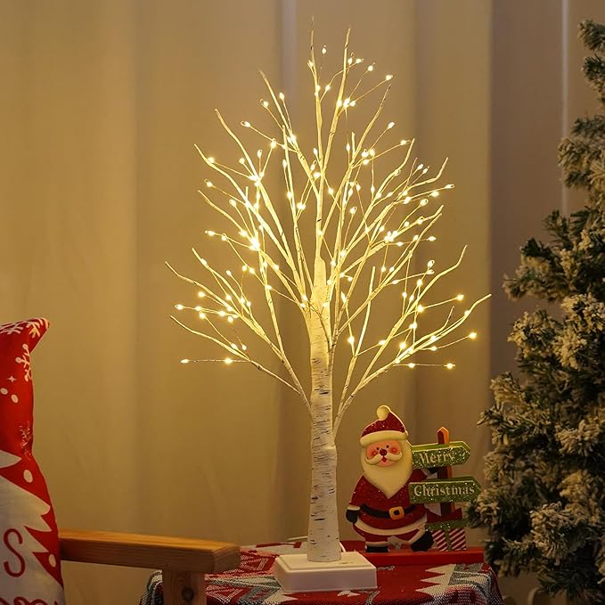 144 LED Birch Tree with LED Lights, DIY Artificial Tree Lamp with Timer, Lighted up Tree Lamp USB/Battery Powered, Fairy Light Spirit for Table Home Wedding Bedroom Christmas (Warm White)