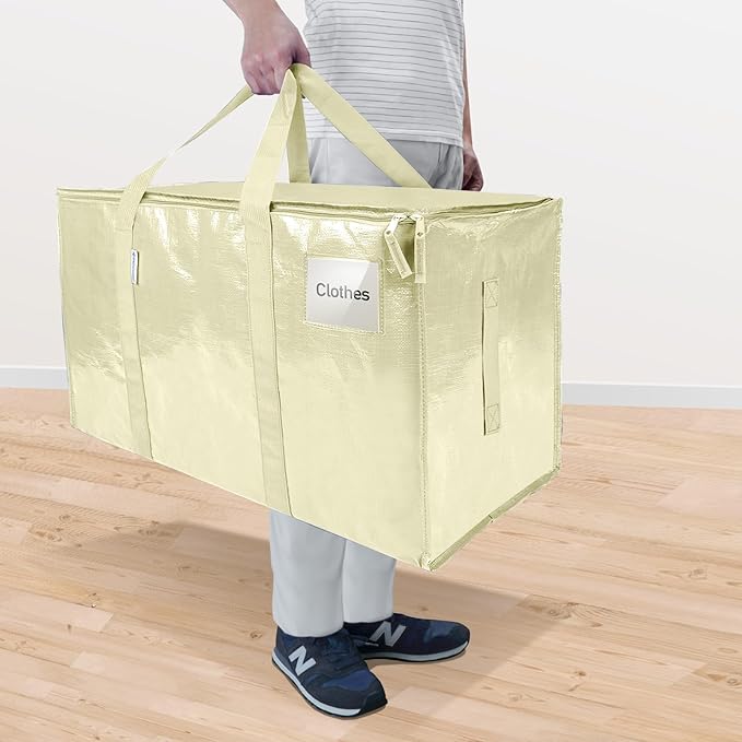 TICONN 6 Pack Extra Large Moving Bags with Zippers & Carrying Handles, Heavy-Duty Storage Tote Moving Boxes for Space Saving (6 Pack, Cream)
