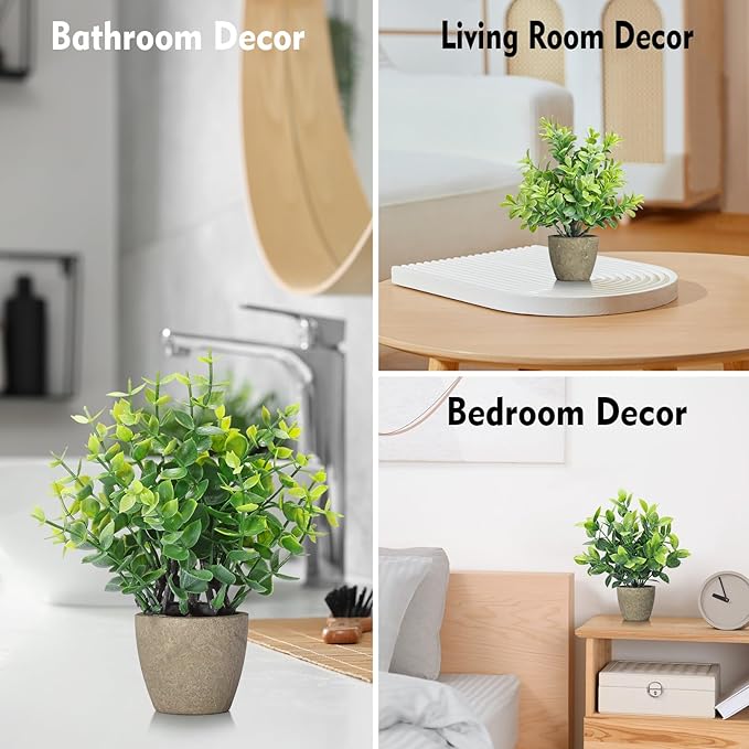 4 Pack Fake Plants Ceramic Mini Artificial Greenery Potted Plants for Home Decor Office Decor Room Decor Farmhouse Decor Indoor Table Bathroom Decor