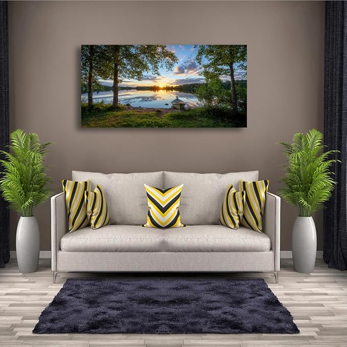 Tree Canvas Wall Art of a Sunrise Over a Forest Lake 20x40inches Nature Inspired Painting Perfect for Wall Decoration in Living Room and Bedroom Trees and Landscape Picture Artwork Prints