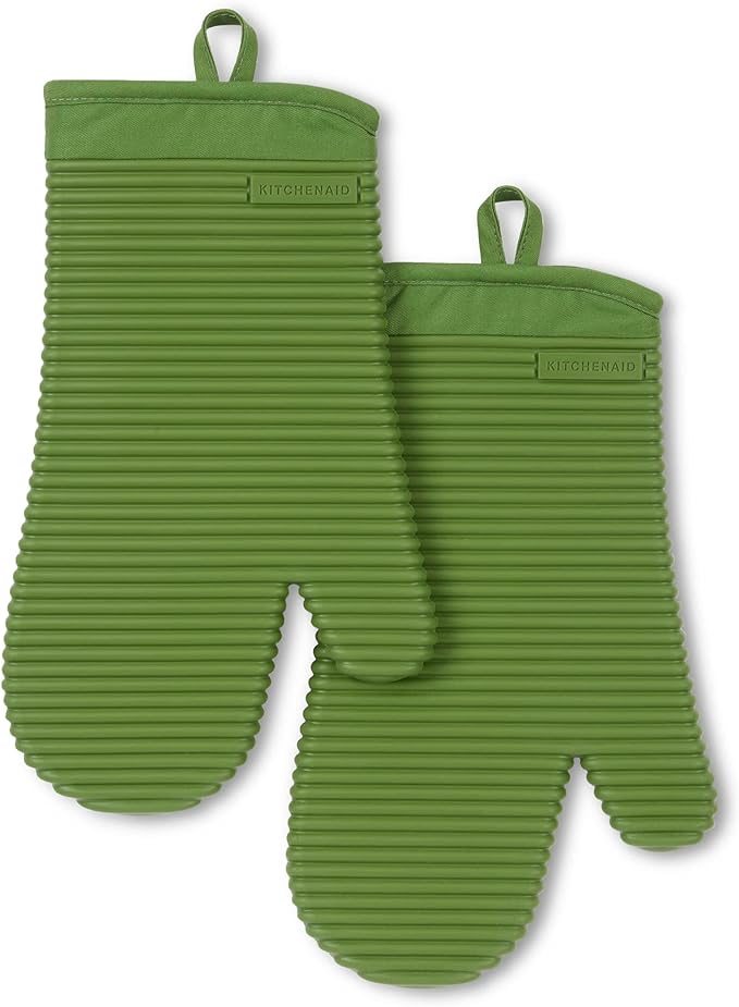 KITCHENAID Ribbed Soft Silicone Oven Mitt 2-Pack Set, 7.5"x13", Matcha