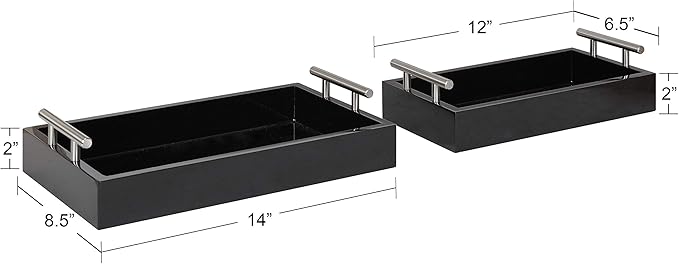 Kate and Laurel Lipton Modern Tray Set, Set of 2, Black and Silver, Glam Decorative Trays for Storage and Display