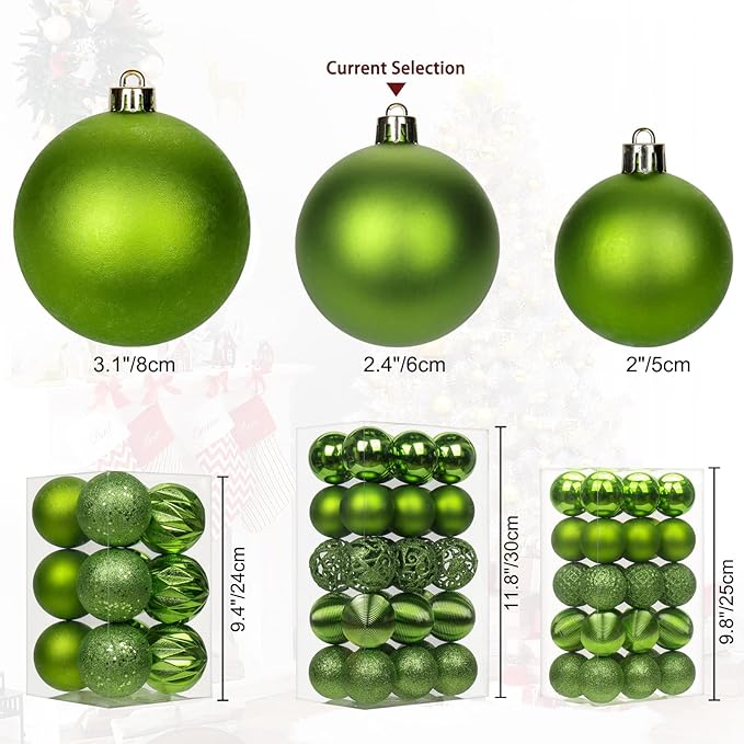 30PCS 2.36" Christmas Ball Ornaments Shatterproof Green Christmas Tree Decorations Xmas Tree Balls Halloween Ornaments Décor