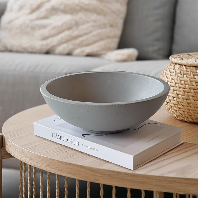 Concrete Fruit Bowl for Kitchen Counter – Light Gray Decorative Pedestal Bowl for Dining Table, Entryway, or Coffee Table – Large Key Dish for Modern Home Decor Centerpiece