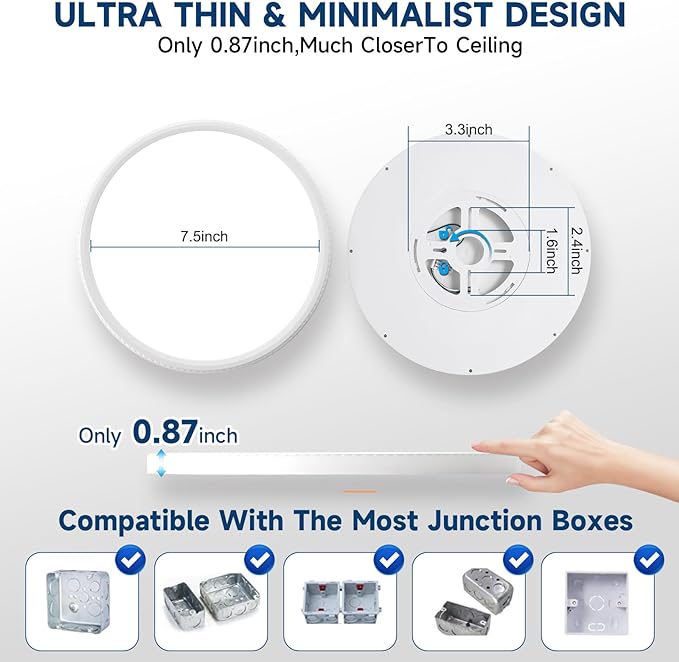 16-Pack 7.5Inch LED Ceiling Lights, 5 Colors Selectable Flush Mount Ceiling Lights, Ultra Thin LED Ceiling Lights Fixtures 0.87Inch for Dinning Room