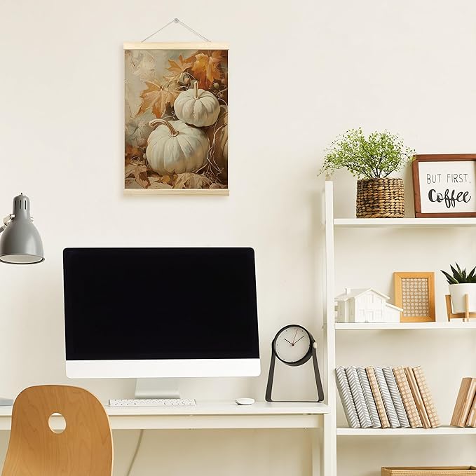 TLESKE Rustic Fall Pumpkins Poster Hanger Frame, Vintage Aesthetic Farmhouse Autumn Hanging Wall Art Room Decor for Living Room Bedroom Kitchen, Thanksgiving Wall Prints Pictures Artwork, 12x16