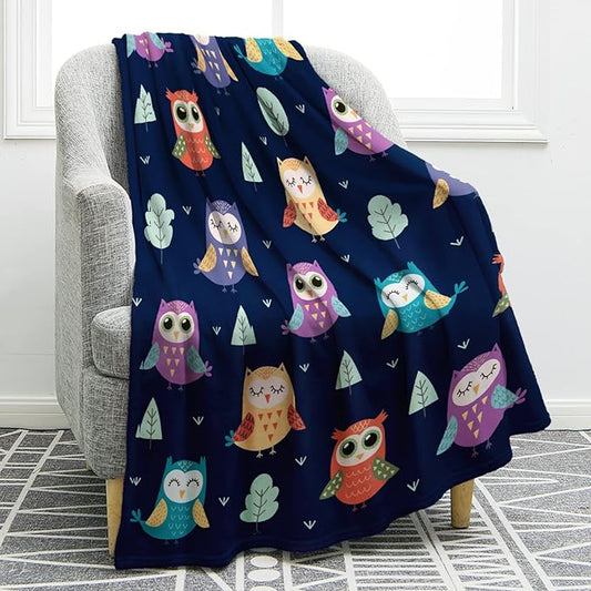 Jekeno Owl Blanket Gifts for Women Kids Girls Mom Home Bedroom Living Room Mother's Day Decor Soft Cozy Lightweight Throw Blankets Navy Blue 50"x60"